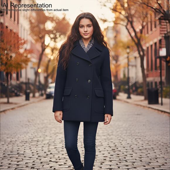 J. Crew Jackets & Blazers - J Crew Peacoat Women M Black Wool Blend Double Breasted Classic Preppy Old Money